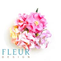 Цветы Гардении Белые с розовым напыление, размер цветка 4 см, на стебле, 5 шт/ упаковка FD3093102