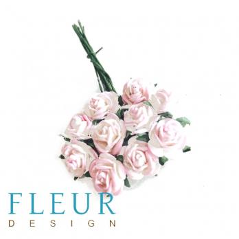 Мини-розочки Белые с розовым напылением, размер цветка 1 см, 10 шт/упаковка FD3072518