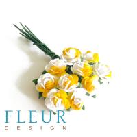 Мини-розочки Белые с желтым, размер цветка 1 см, 10 шт/упаковка FD3072402 