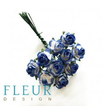 Мини-розочки Белые с синим, размер цветка 1 см, 10 шт/упаковка FD3072275   