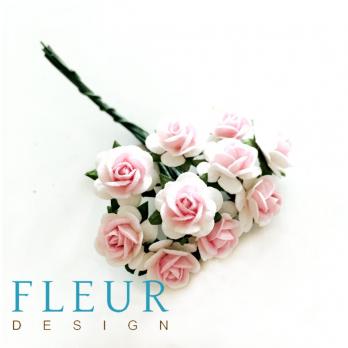Мини-розочки Белые с розовой серединкой, размер цветка 1 см, 10 шт/упаковка FD3072032