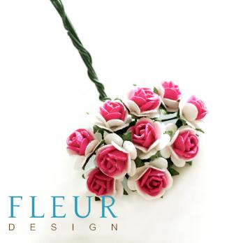 Мини-розочки Ярко-Розовые с белым, размер цветка 1 см, 10 шт/упаковка FD3072033 