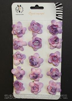 Набор розочек на клеевой основе, 25мм, цвет фиолетовый, в упаковке 15шт  ZC058