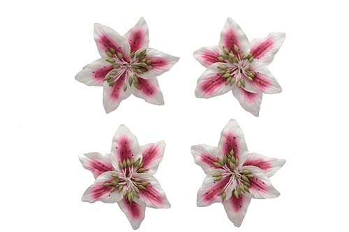 Цветы лилии, набор 4 шт, диам 5 см, красно-белые SCB291104