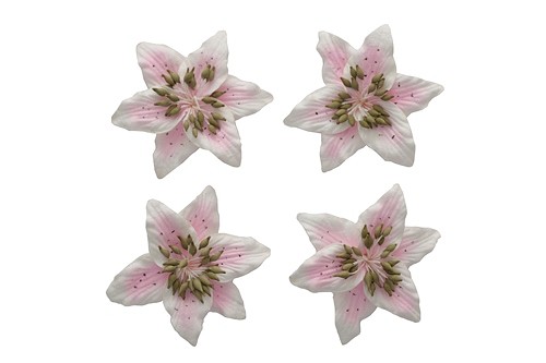 Цветы лилии, набор 4 шт, диам 5 см, бело-розовые SCB291103