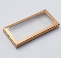 Подарочная коробка под плитку шоколада с окном ЗОЛОТАЯ 17 х 8 х 1,4 см