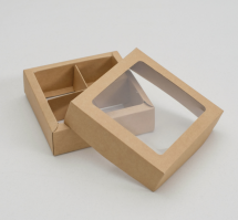 Коробка с окном и разделителями,  крафт 12,5 х 12,5 х 3,5 см