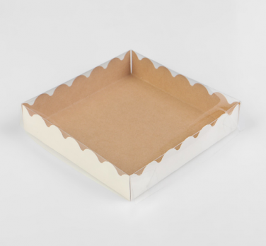Коробочка для печенья с PVC крышкой, крафт, 12 х 12 х 3 см