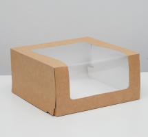 Кондитерская упаковка Коробка с окном "Мусс", крафт, 23,5 х 23,5 х 11,5 см