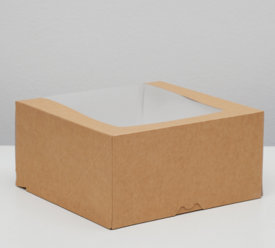 Кондитерская упаковка Коробка с окном "Мусс", крафт, 23,5 х 23,5 х 11,5 см