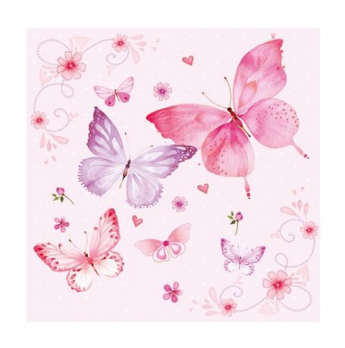 Салфетка бумажная для декупажа 33*33 см (3 слоя) Gentle butterflies rosa  SDLX390013