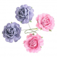 Цветы РОЗЫ 2 шт- розовые, 2 шт - нежно-фиолетовые, диам. 35 мм  SCB291818
